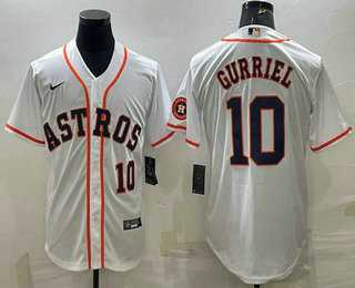 Mens Houston Astros #10 Yuli Gurriel Number White With Patch Stitched MLB Cool Base Nike Jersey